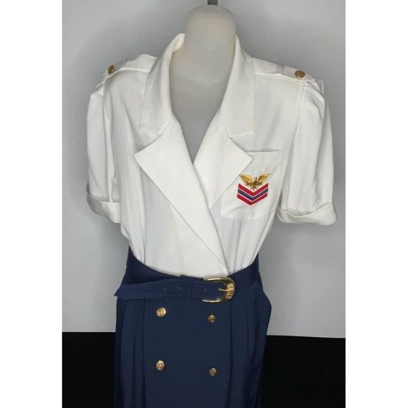 𝅺SZ 14 Liz Petites air hostess style dress up role play outfit blue white - Picture 3 of 9